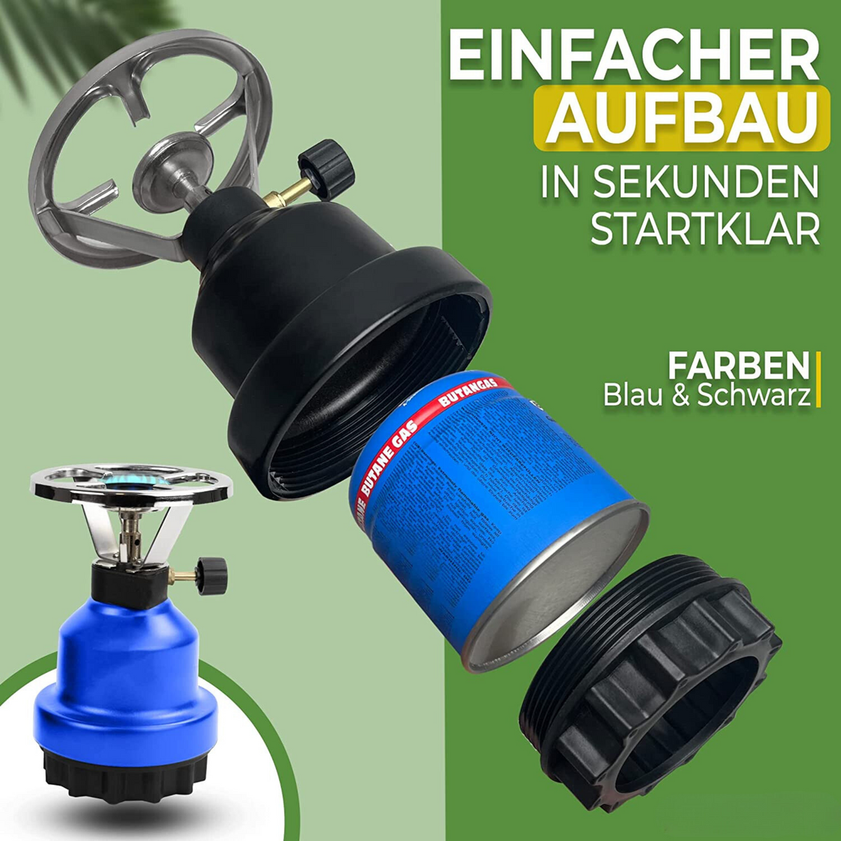 Campingkocher für Innenräume inkl. Stech-Gaskartuschen mit 1 Anschluss