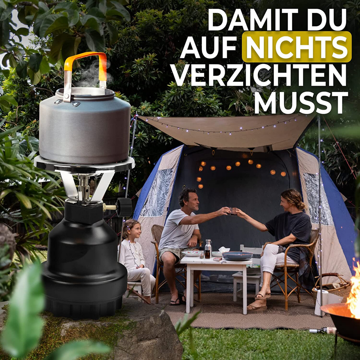 Campingkocher für Innenräume inkl. Stech-Gaskartuschen mit 1 Anschluss