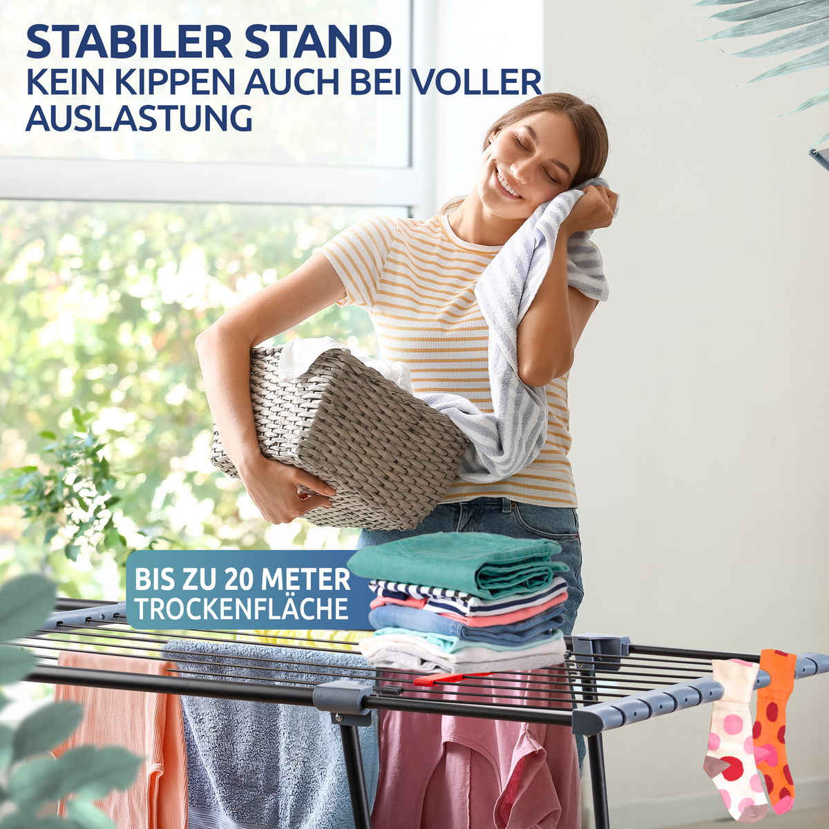 STAHLMANN® Magic Teleskop Wäscheständer ausziehbar – 20m Trockenfläche – platzsparend kompakt – Indoor Outdoor Balkon