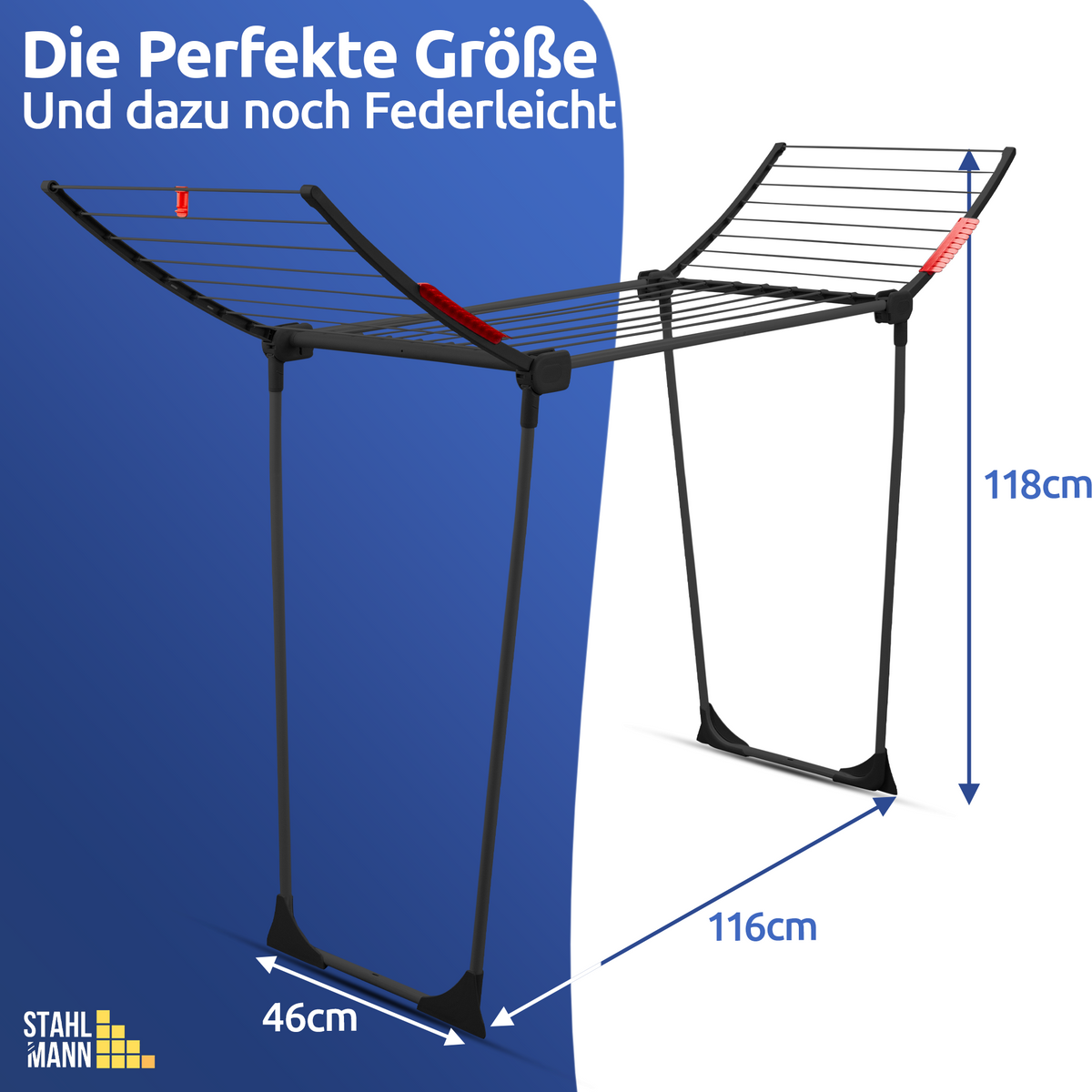Stahlmann Astra Black Wäscheständer – 18 m Trockenfläche, klappbar & wetterfest