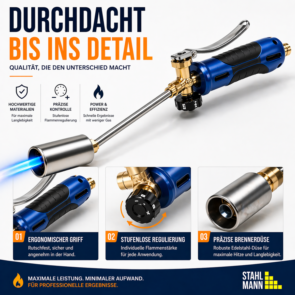 B-Tools® Abflammgerät – Abflammgerät 55 kW – Profi-Brenner für Dach, Bitumen & Unkraut