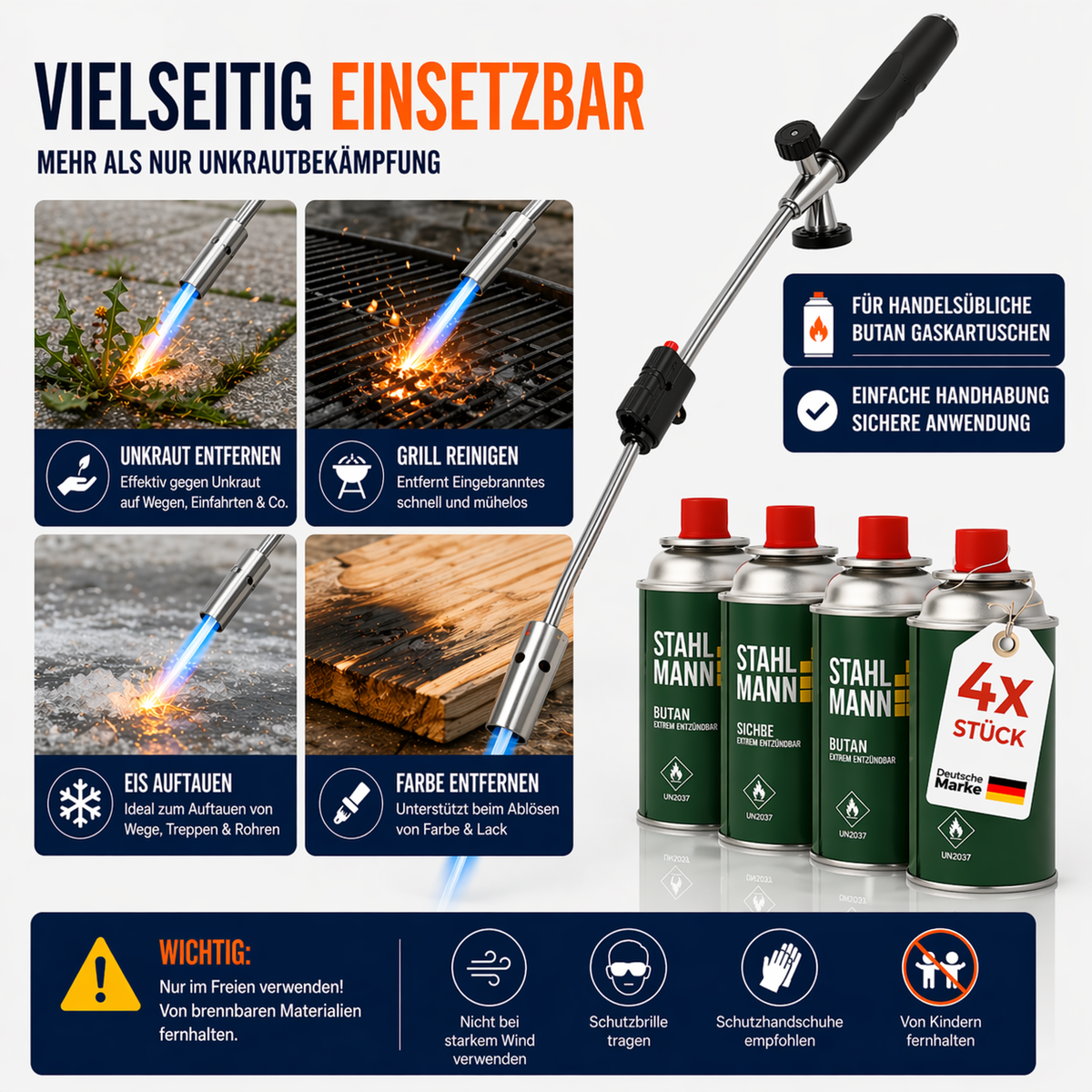 STAHLMANN® Unkrautbrenner mit Gaskartuschen – für effektive Unkrautbekämpfung