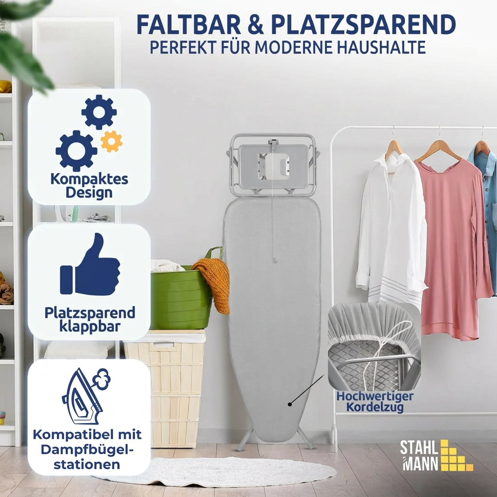 STAHLMANN® XXL-Bügelbrett 120×40 cm – für Dampfbügelstation