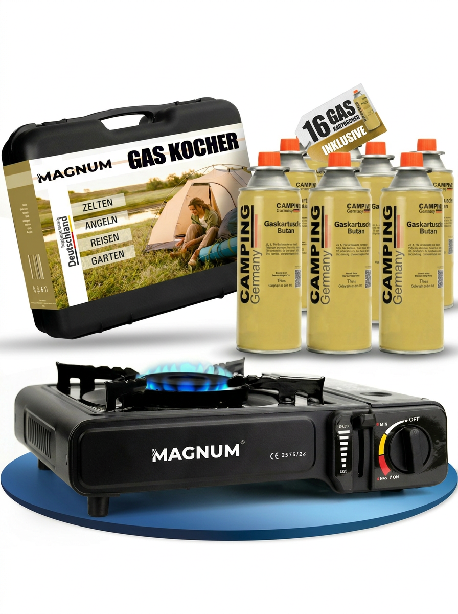 Gaskocher Set + Butangaskartuschen und Tragekoffer – Stromausfall Camping Outdoor