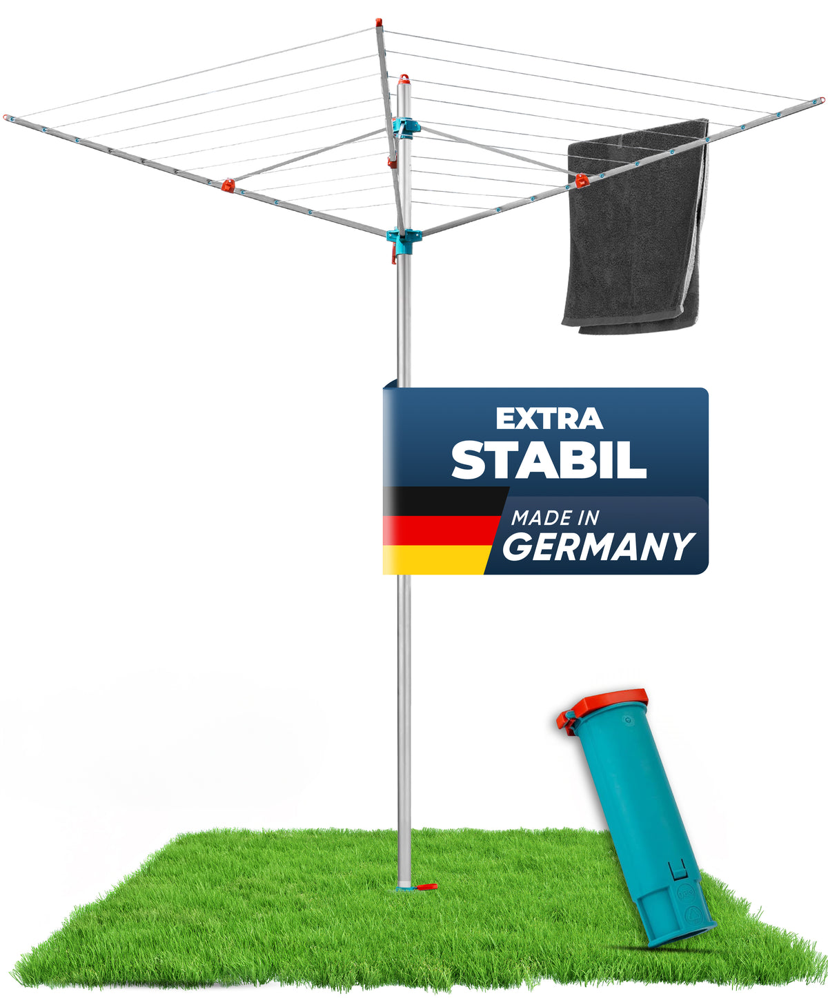 Wäschespinne 50m Made in Germany – 40kg Traglast, wetterfest & ergonomisch