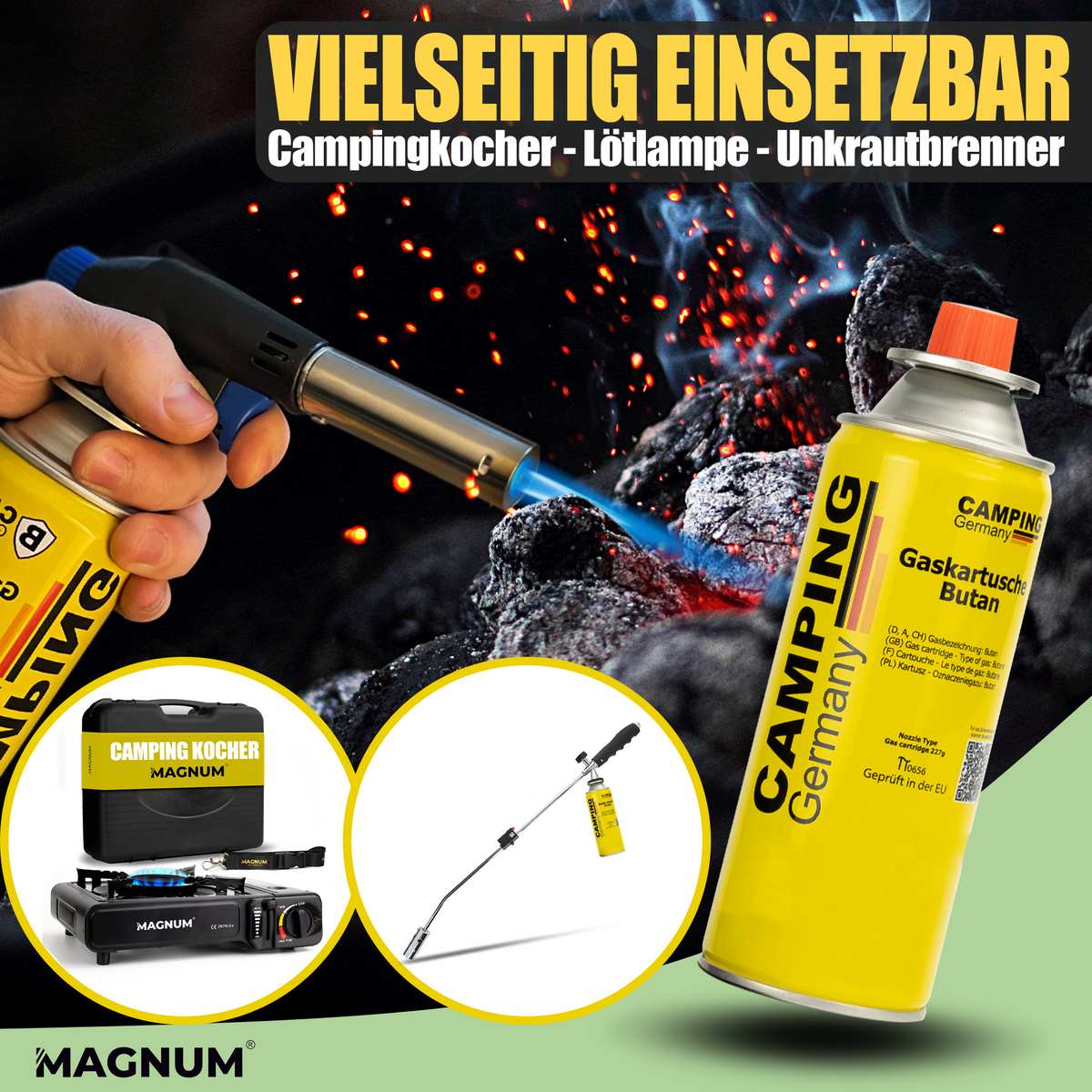 Butangaskartuschen 227g – Gaskocher Innenraum & Stromausfall – 100% dicht mit Sicherheitsventil