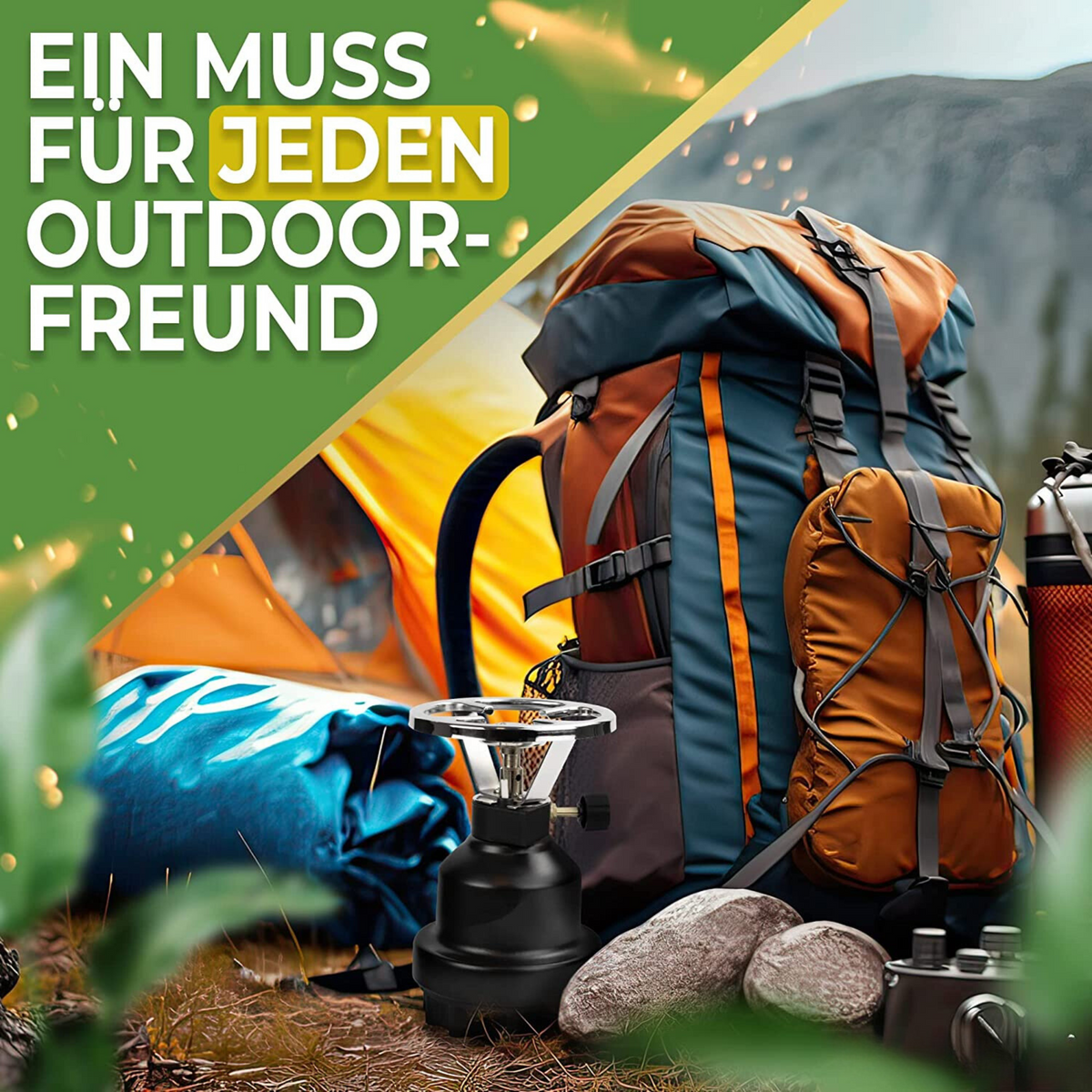 Campingkocher für Innenräume inkl. Stech-Gaskartuschen mit 1 Anschluss