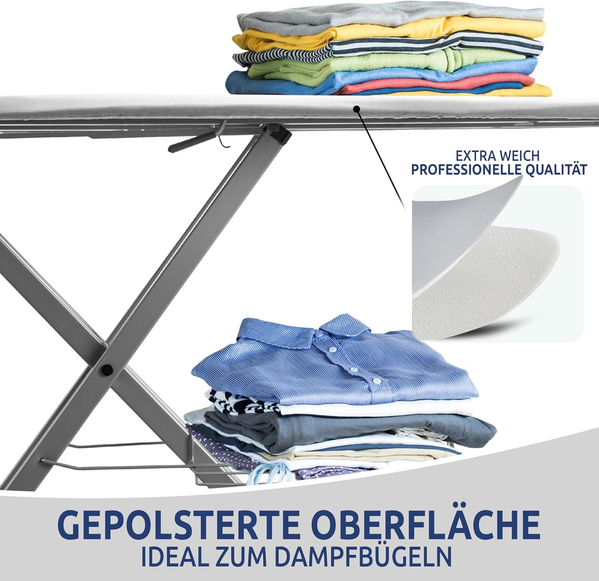 XXL-Bügelbrett 130×48 cm – für Dampfbügelstation