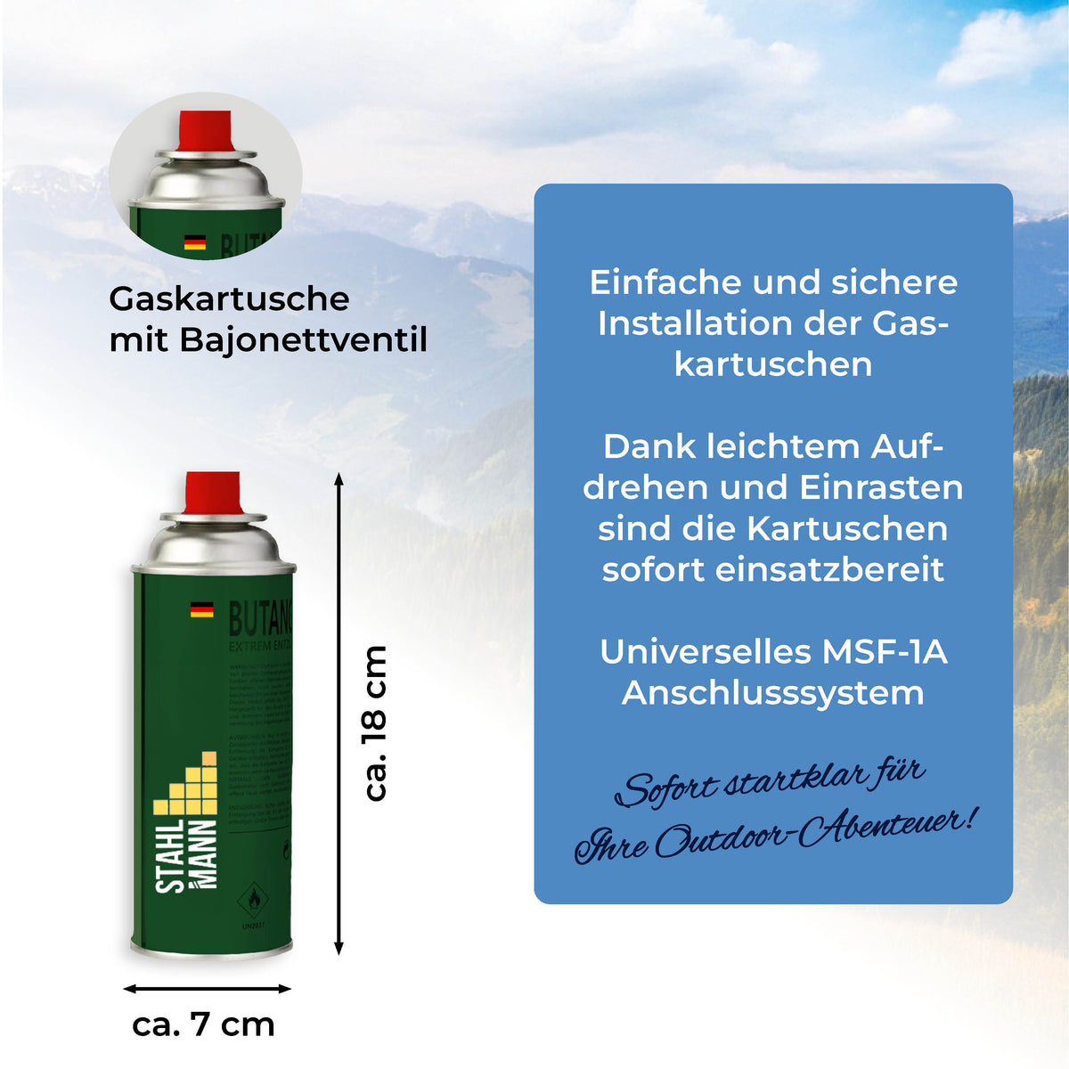 Butangaskartusche 227 g – EN 417, in Europa abgefüllt, für Gaskocher & Camping