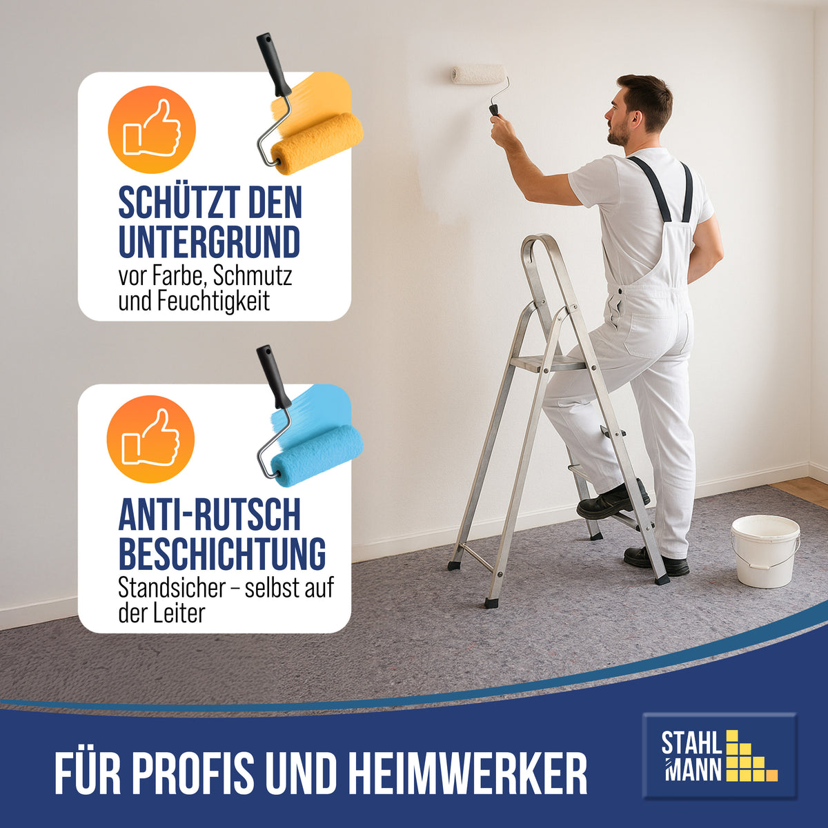 STAHLMANN Malervlies 1x50m – Rutschfest & saugstark