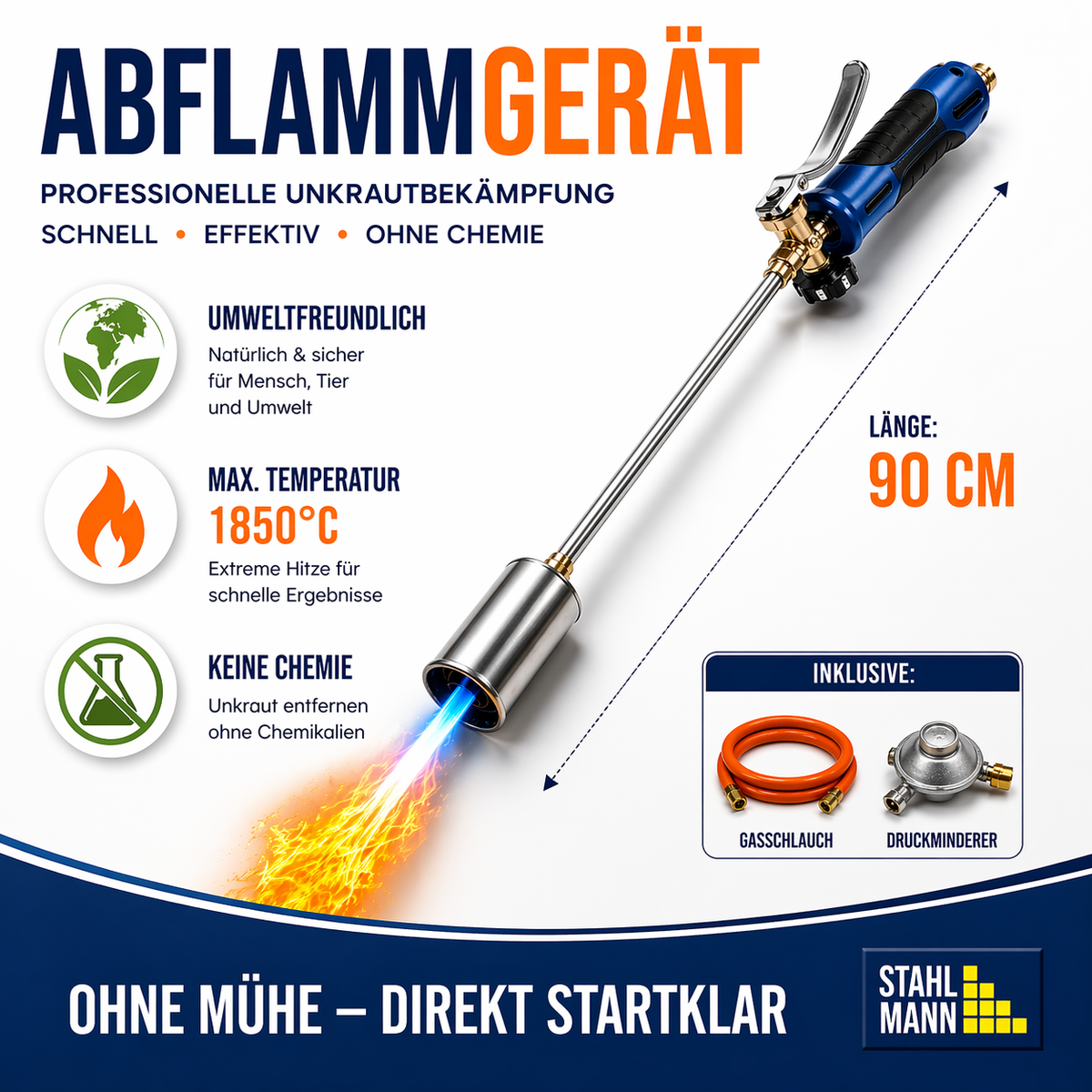 B-Tools® Abflammgerät – Abflammgerät 55 kW – Profi-Brenner für Dach, Bitumen & Unkraut