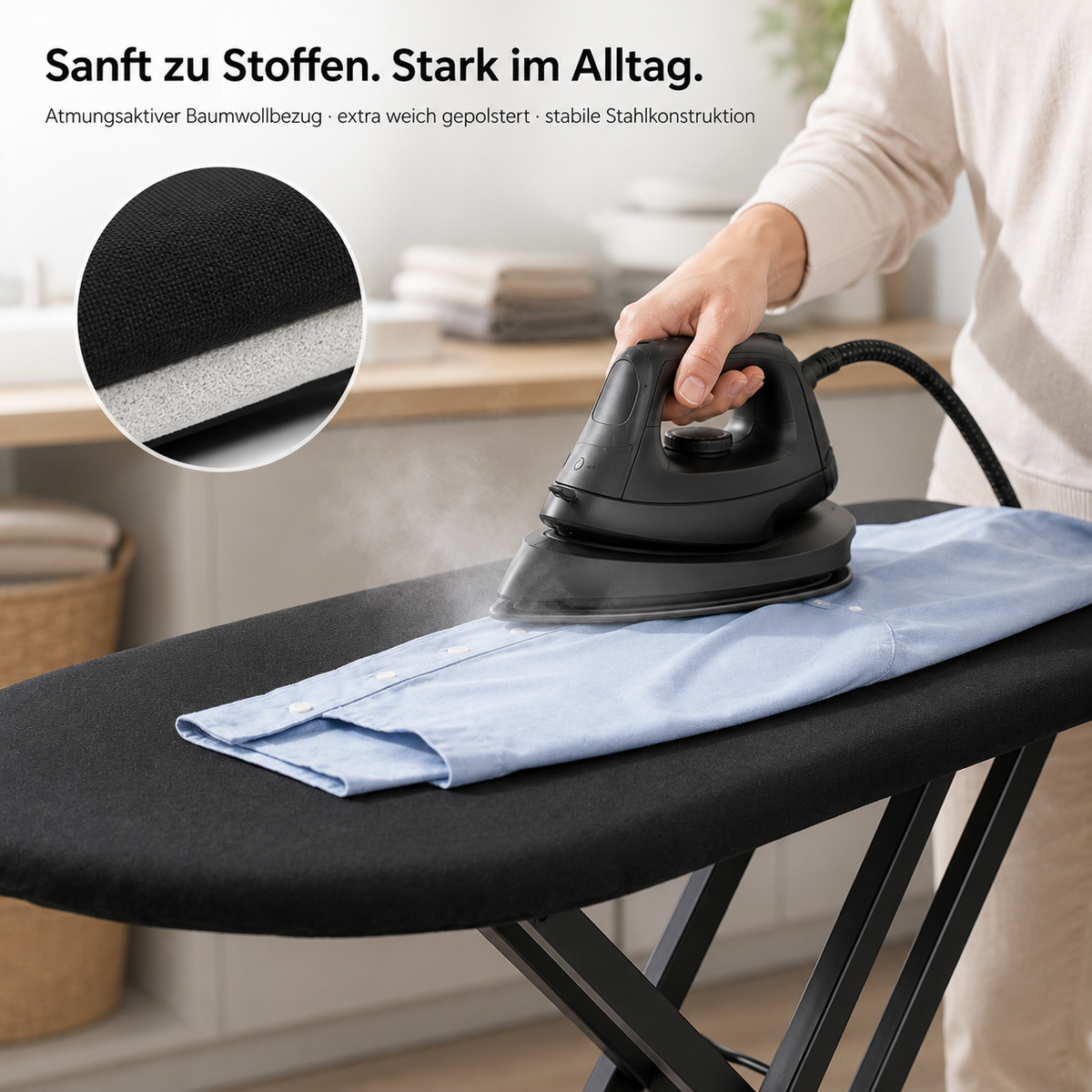 STAHLMANN® XL Strijkplank 120x42 cm – In hoogte verstelbaar &amp; stabiel – Katoenen hoes – Voor stoomstrijkstations – Gemaakt in de EU 