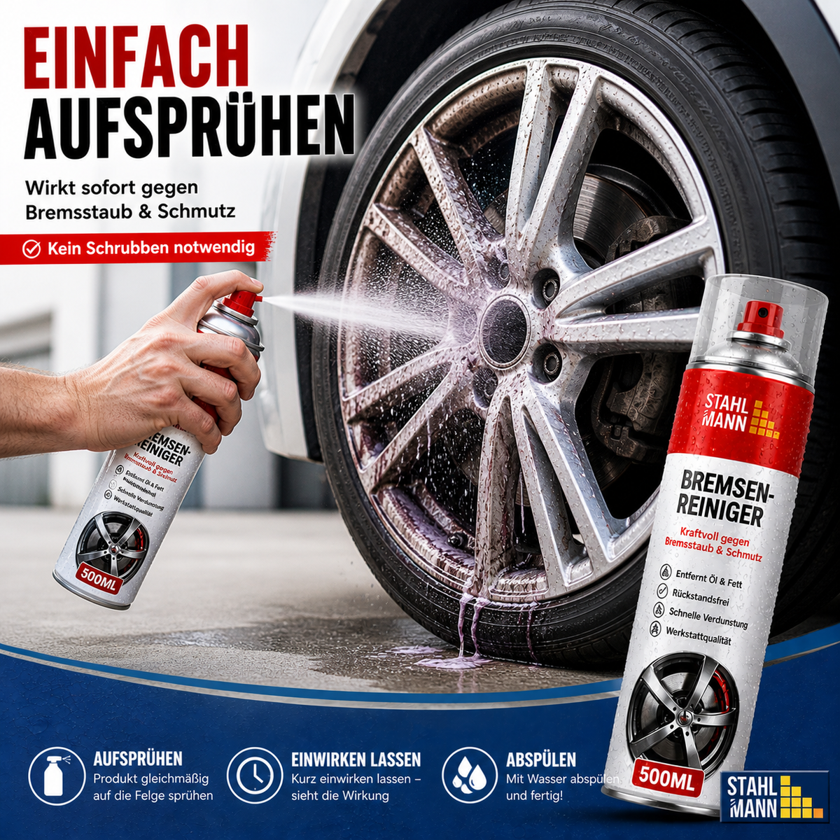 STAHLMANN® Bremsenreiniger 12x400 ml – Hochwirksames Bremsenreiniger Spray für Werkstatt & Auto