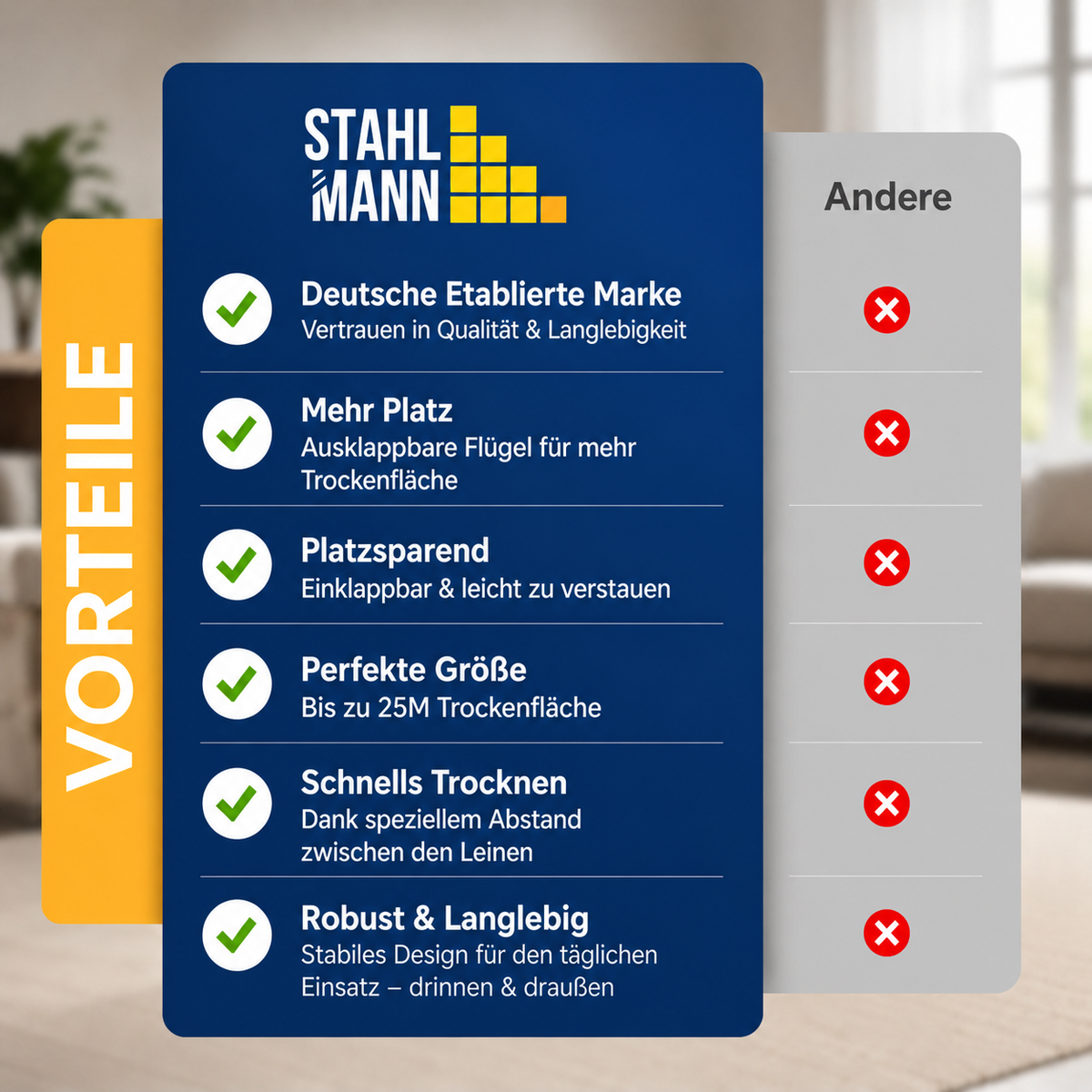 STAHLMANN® Wäscheständer ausziehbar mit Flügeln – 25 m Trockenfläche, klappbar, schwarz