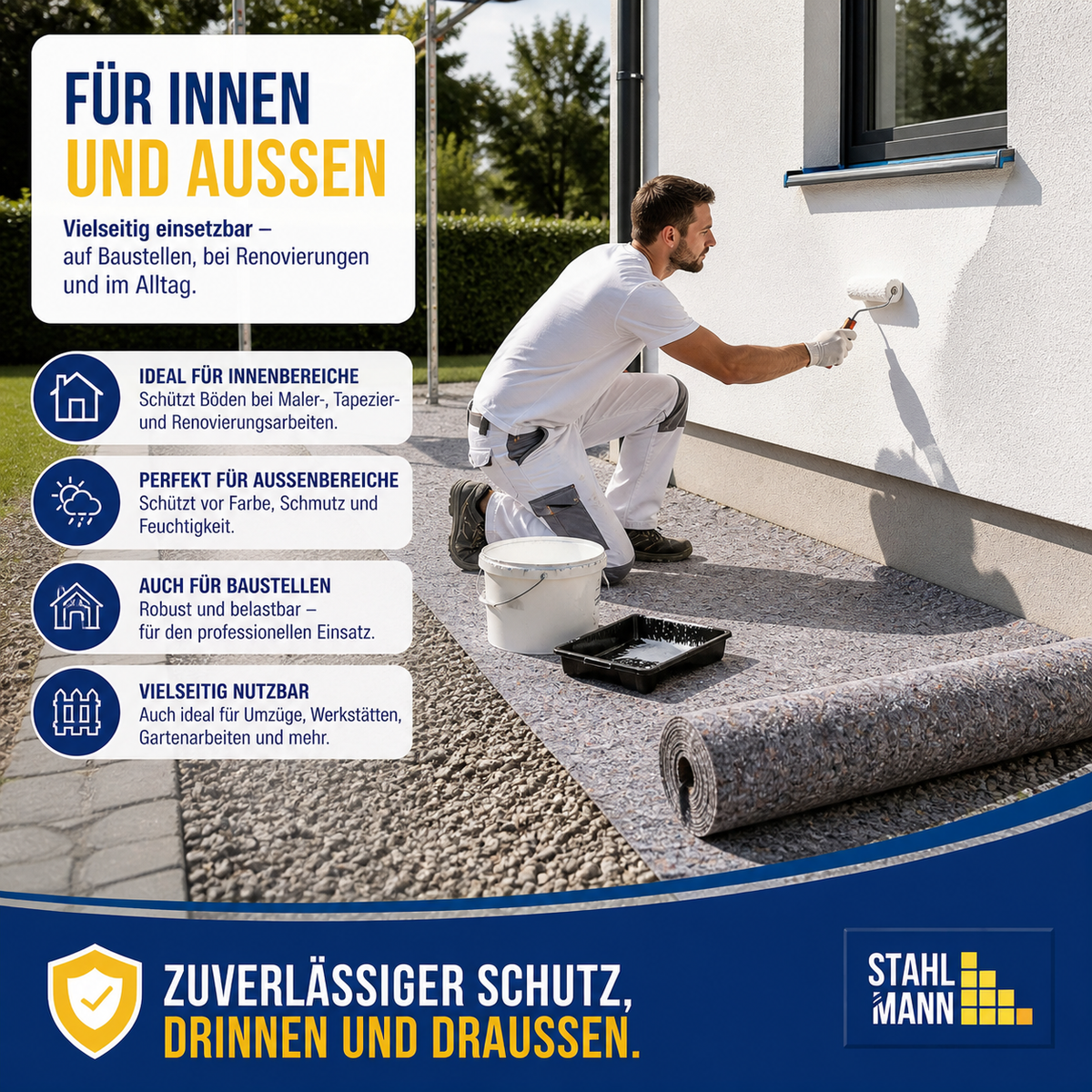 STAHLMANN® Malervlies [3 x 50 m] – Abdeckvlies 150 m² für Malerarbeiten