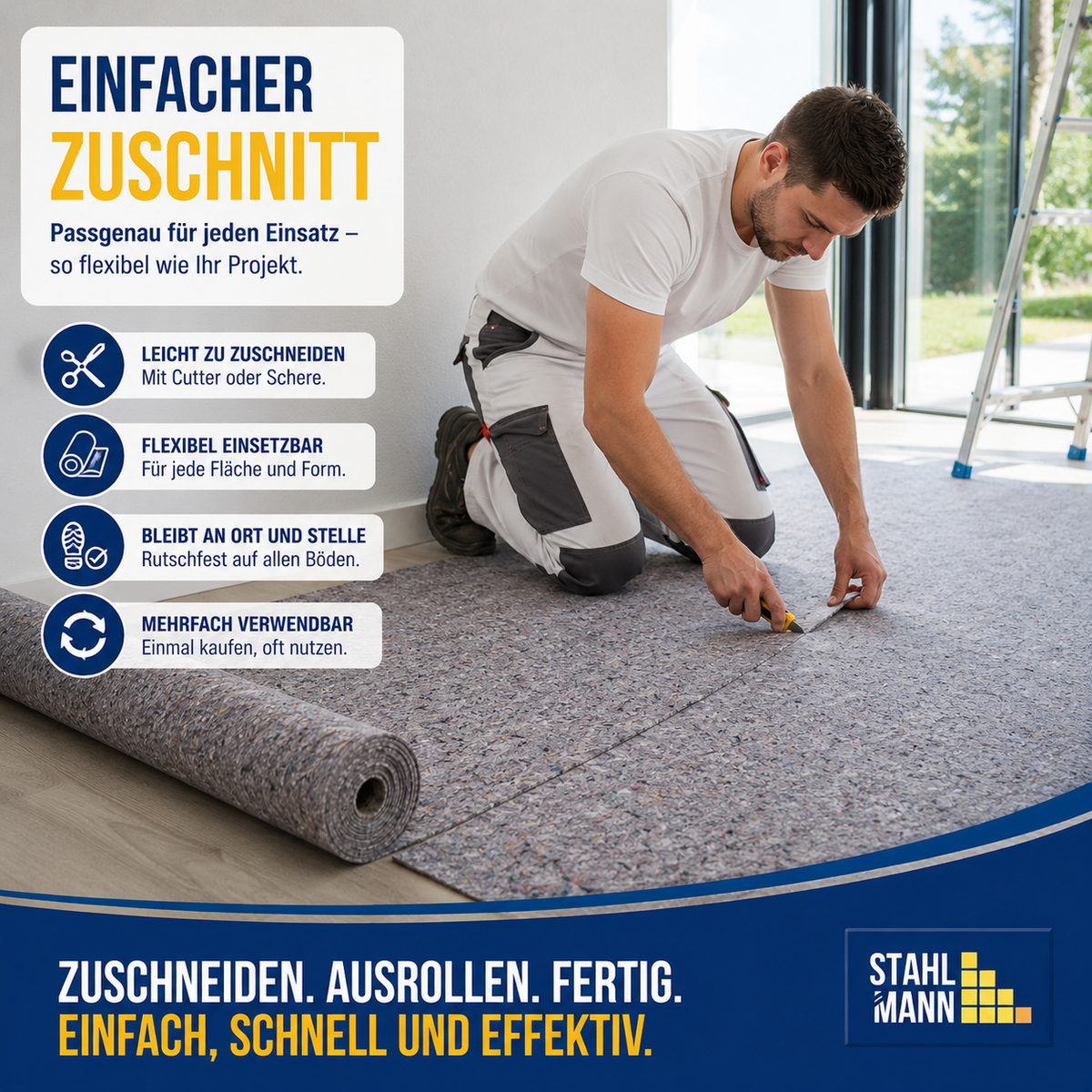 STAHLMANN® Malervlies [3 x 50 m] – Abdeckvlies 150 m² für Malerarbeiten