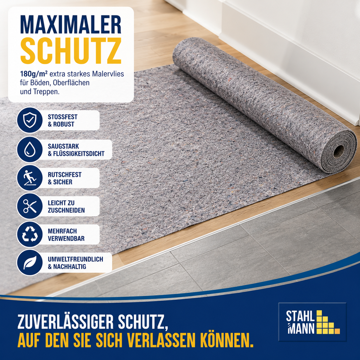 STAHLMANN® Malervlies [3 x 50 m] – Abdeckvlies 150 m² für Malerarbeiten