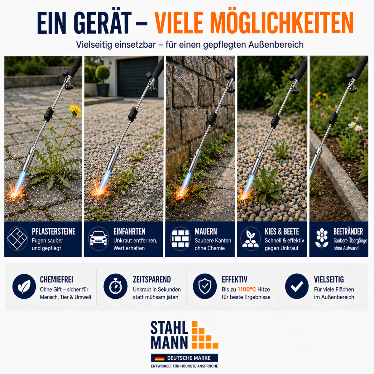 STAHLMANN® Unkrautbrenner mit Gaskartuschen – für effektive Unkrautbekämpfung