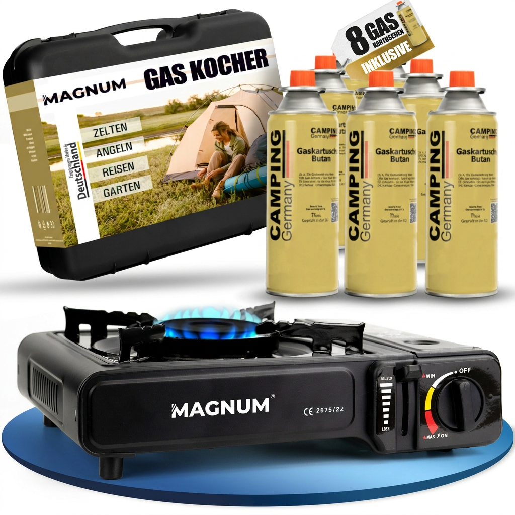 Gaskocher Set + Butangaskartuschen und Tragekoffer – Stromausfall Camping Outdoor
