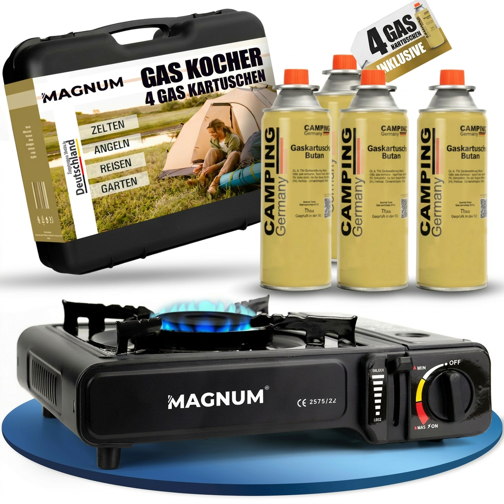 Gaskocher Set + Butangaskartuschen und Tragekoffer – Stromausfall Camping Outdoor