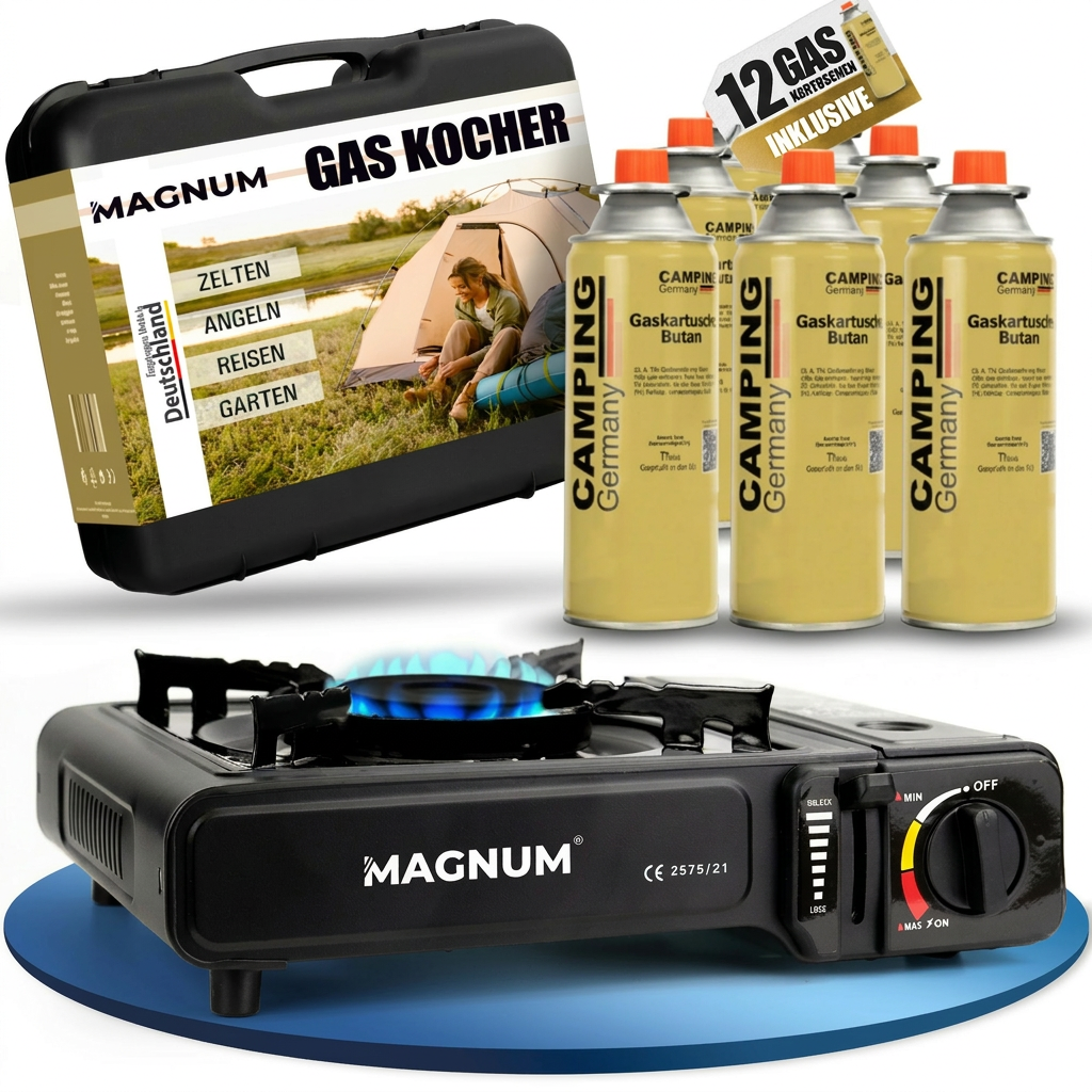 Gaskocher Set + Butangaskartuschen und Tragekoffer – Stromausfall Camping Outdoor