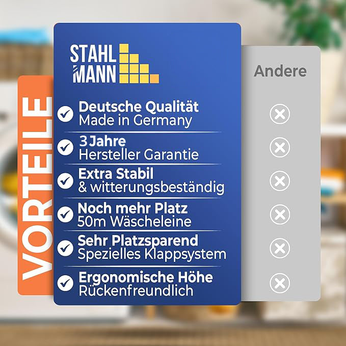 Wäschespinne 60m Made in Germany – 40kg Traglast, wetterfest & ergonomisch
