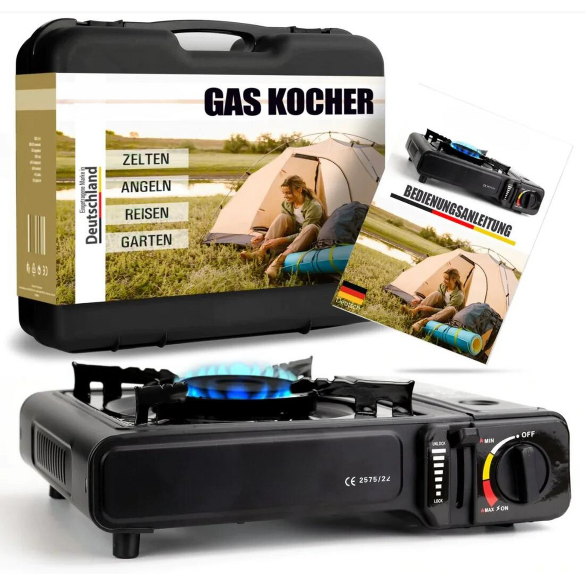 Gaskocher Set + Butangaskartuschen und Tragekoffer – Stromausfall Camping Outdoor