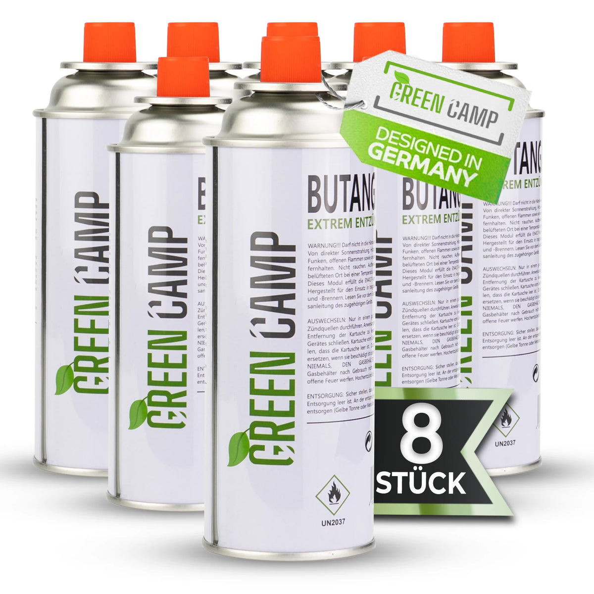 8 x Greencamp® Butangaskartuschen – 227 g – umweltbewusst, sicher & zuverlässig